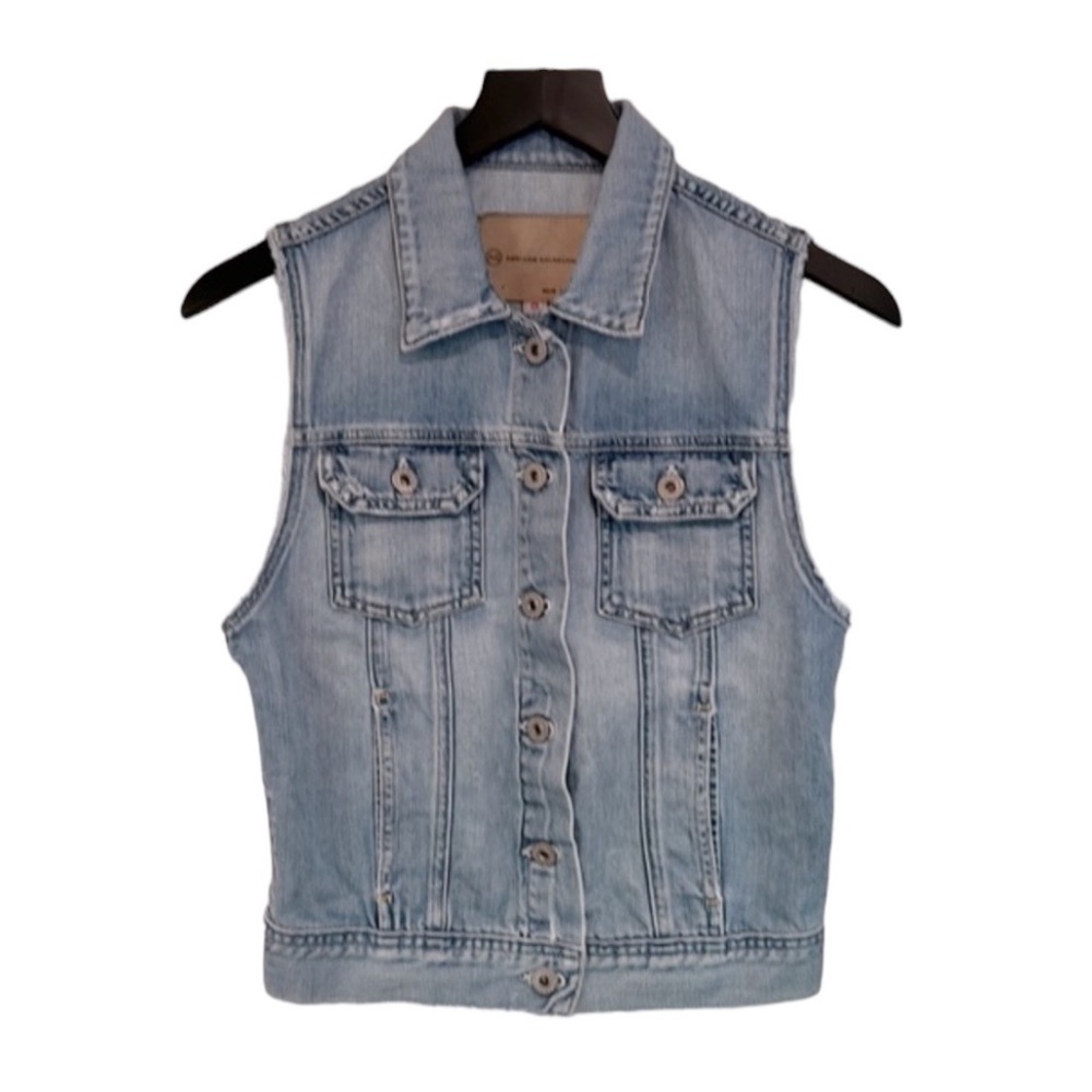 AG Adriano Goldschmied the Heather Easy Denim Vest Raw Cut Armholes S
